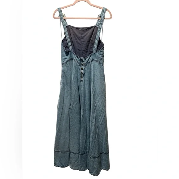 Free People Stars Align Midi Dress, Denim, Fit & Flare Dress, Blue, Size 4 - Picture 5 of 12